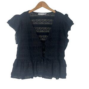 Altar’d State Black Lace Peplum Blouse Short Sleeve Size XL